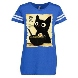 Funny Cat Ramen Japanese Kawaii Anime Cat Enza Ladies Jersey Football T-Shirt