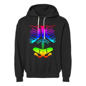 Funky Colorful Rainbow Skeleton Rib Cage Halloween Costume Garment-Dyed Fleece Hoodie