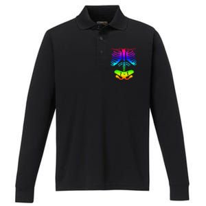 Funky Colorful Rainbow Skeleton Rib Cage Halloween Costume Performance Long Sleeve Polo