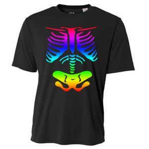 Funky Colorful Rainbow Skeleton Rib Cage Halloween Costume Cooling Performance Crew T-Shirt