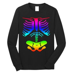 Funky Colorful Rainbow Skeleton Rib Cage Halloween Costume Long Sleeve Shirt