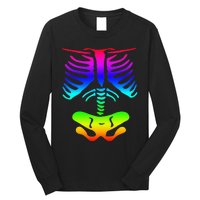 Funky Colorful Rainbow Skeleton Rib Cage Halloween Costume Long Sleeve Shirt