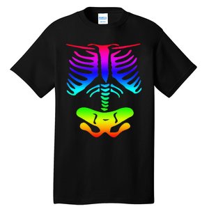 Funky Colorful Rainbow Skeleton Rib Cage Halloween Costume Tall T-Shirt