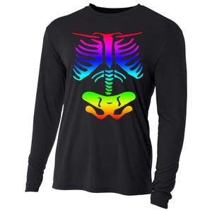 Funky Colorful Rainbow Skeleton Rib Cage Halloween Costume Cooling Performance Long Sleeve Crew