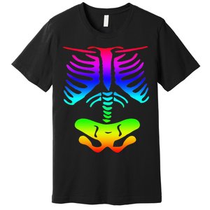 Funky Colorful Rainbow Skeleton Rib Cage Halloween Costume Premium T-Shirt