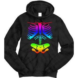 Funky Colorful Rainbow Skeleton Rib Cage Halloween Costume Tie Dye Hoodie