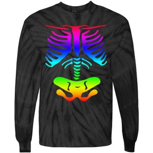 Funky Colorful Rainbow Skeleton Rib Cage Halloween Costume Tie-Dye Long Sleeve Shirt