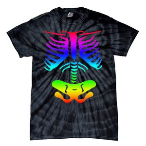 Funky Colorful Rainbow Skeleton Rib Cage Halloween Costume Tie-Dye T-Shirt