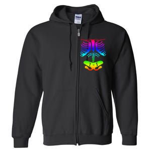 Funky Colorful Rainbow Skeleton Rib Cage Halloween Costume Full Zip Hoodie