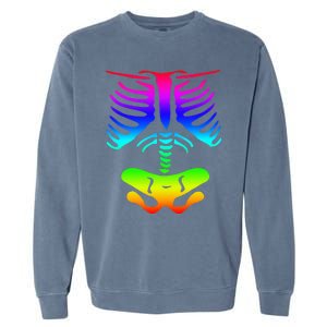 Funky Colorful Rainbow Skeleton Rib Cage Halloween Costume Garment-Dyed Sweatshirt