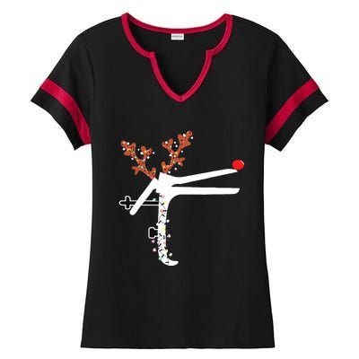 Funny Christmas Reindeer Speculum Nurse Ld Nursing Xmas Ladies Halftime Notch Neck Tee