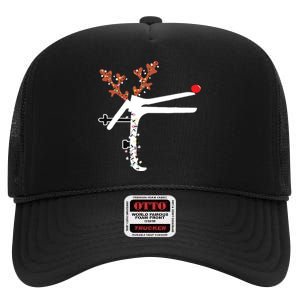 Funny Christmas Reindeer Speculum Nurse Ld Nursing Xmas High Crown Mesh Back Trucker Hat