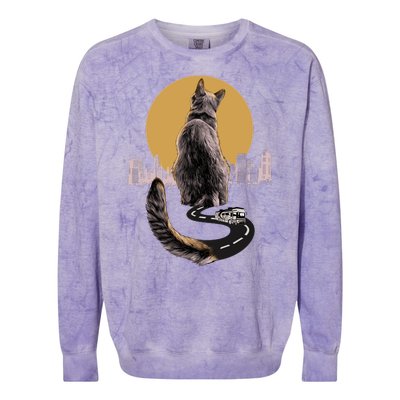 Funny City Road Highway Cat Colorblast Crewneck Sweatshirt