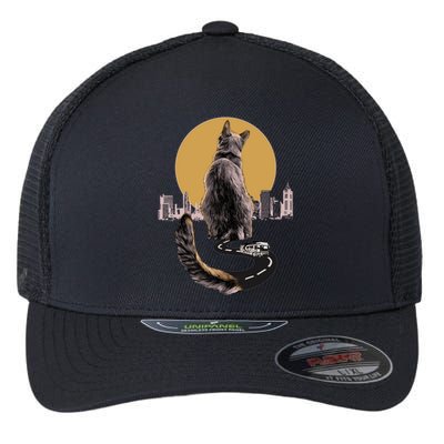 Funny City Road Highway Cat Flexfit Unipanel Trucker Cap