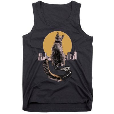 Funny City Road Highway Cat Tank Top