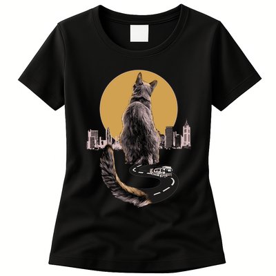 Funny City Road Highway Cat Womens T-Shirt