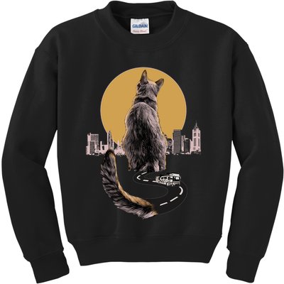 Funny City Road Highway Cat Kids Sweatshirt