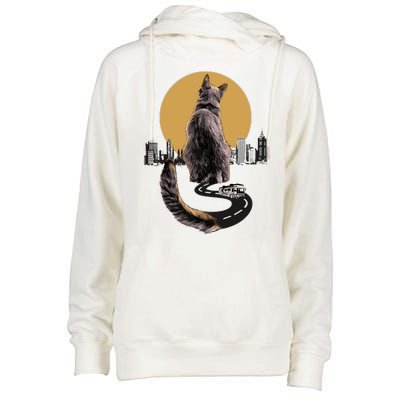 Funny City Road Highway Cat Womens Funnel Neck Pullover Hood