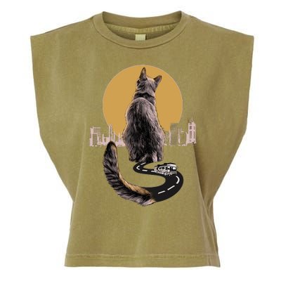 Funny City Road Highway Cat Garment-Dyed Women's Muscle Tee