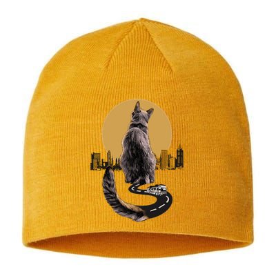 Funny City Road Highway Cat Sustainable Beanie