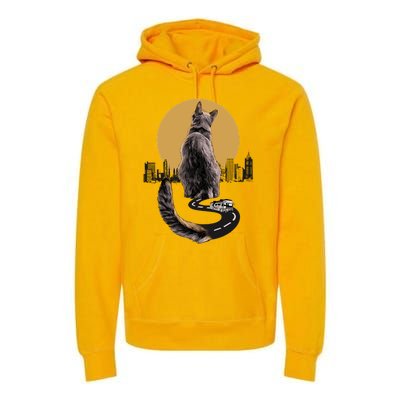 Funny City Road Highway Cat Premium Hoodie