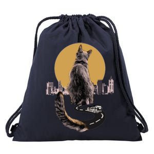 Funny City Road Highway Cat Drawstring Bag