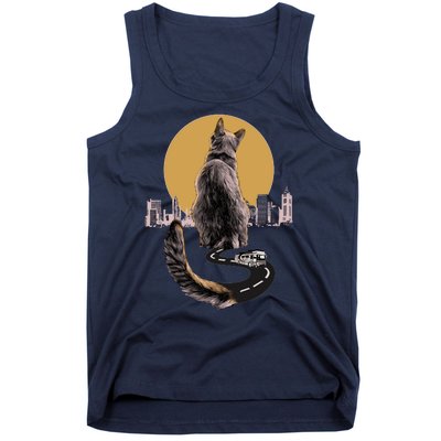 Funny City Road Highway Cat Tank Top