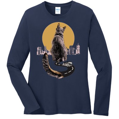 Funny City Road Highway Cat Ladies Long Sleeve Shirt