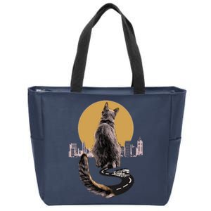 Funny City Road Highway Cat Zip Tote Bag