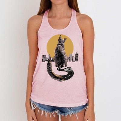 Funny City Road Highway Cat Women's Knotted Racerback Tank