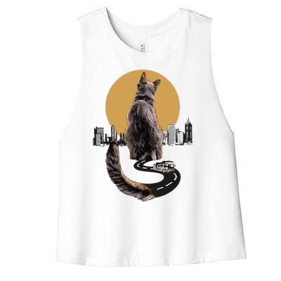 Funny City Road Highway Cat Women's Racerback Cropped Tank