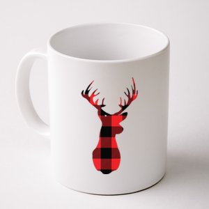 Funny Classic Red Black Christmas Buffalo Plaid Deer Head Coffee Mug