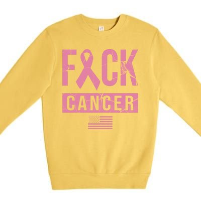 F*ck Cancer Ribbon American Flag Tribute Premium Crewneck Sweatshirt