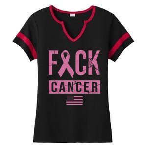 F*ck Cancer Ribbon American Flag Tribute Ladies Halftime Notch Neck Tee