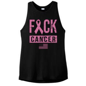 F*ck Cancer Ribbon American Flag Tribute Ladies PosiCharge Tri-Blend Wicking Tank