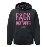 F*ck Cancer Ribbon American Flag Tribute Performance Fleece Hoodie