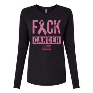 F*ck Cancer Ribbon American Flag Tribute Womens Cotton Relaxed Long Sleeve T-Shirt