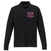 F*ck Cancer Ribbon American Flag Tribute Performance Long Sleeve Polo