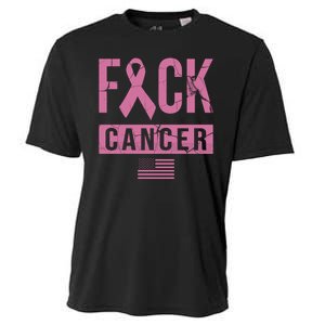 F*ck Cancer Ribbon American Flag Tribute Cooling Performance Crew T-Shirt