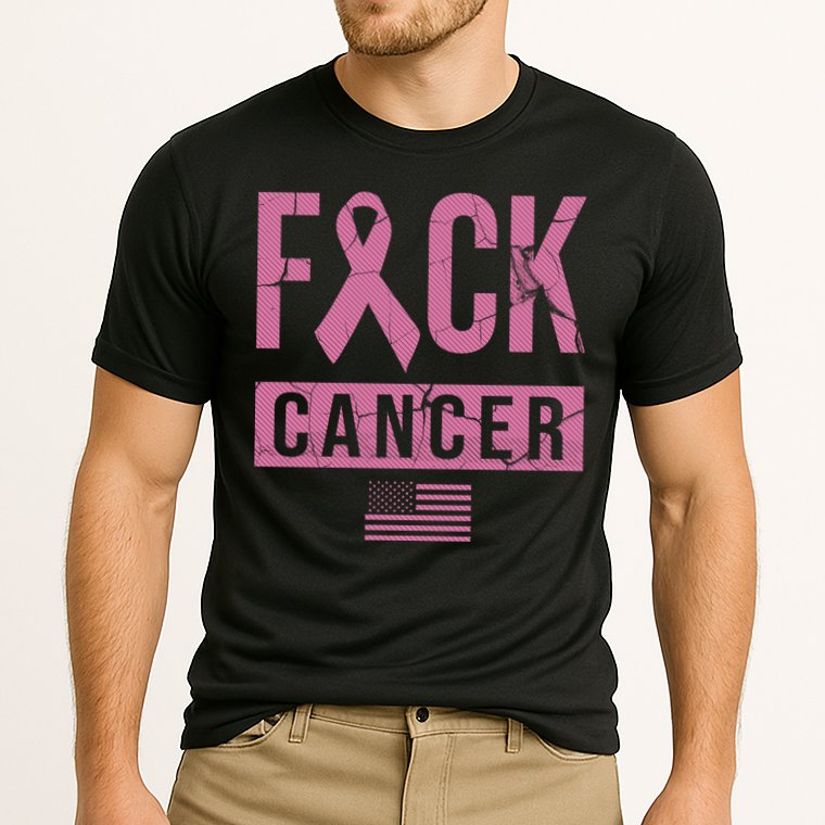 F*ck Cancer Ribbon American Flag Tribute Cooling Performance Crew T-Shirt