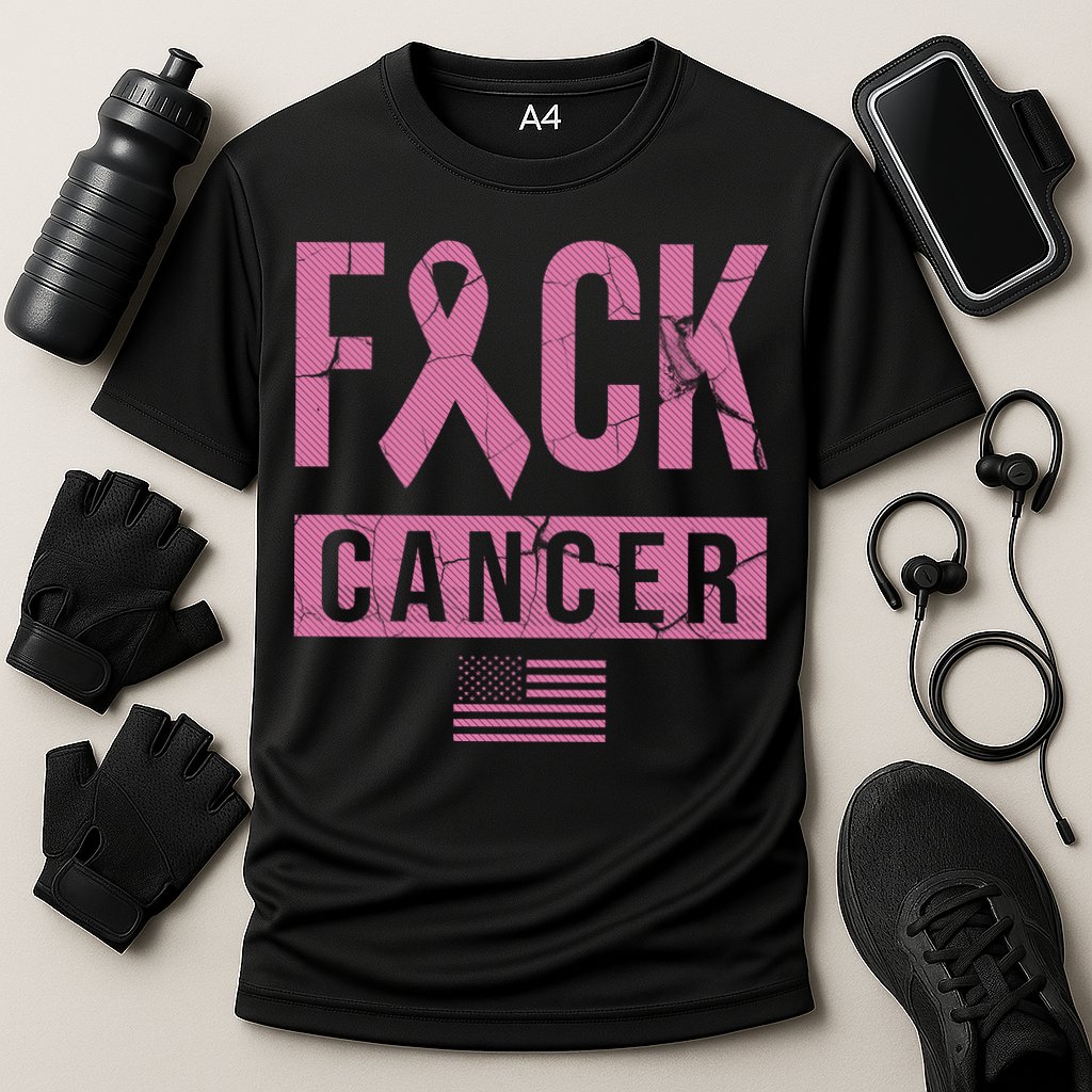 F*ck Cancer Ribbon American Flag Tribute Cooling Performance Crew T-Shirt