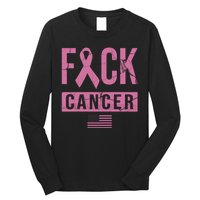 F*ck Cancer Ribbon American Flag Tribute Long Sleeve Shirt