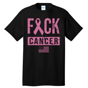 F*ck Cancer Ribbon American Flag Tribute Tall T-Shirt