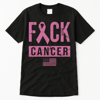F*ck Cancer Ribbon American Flag Tribute Tall T-Shirt