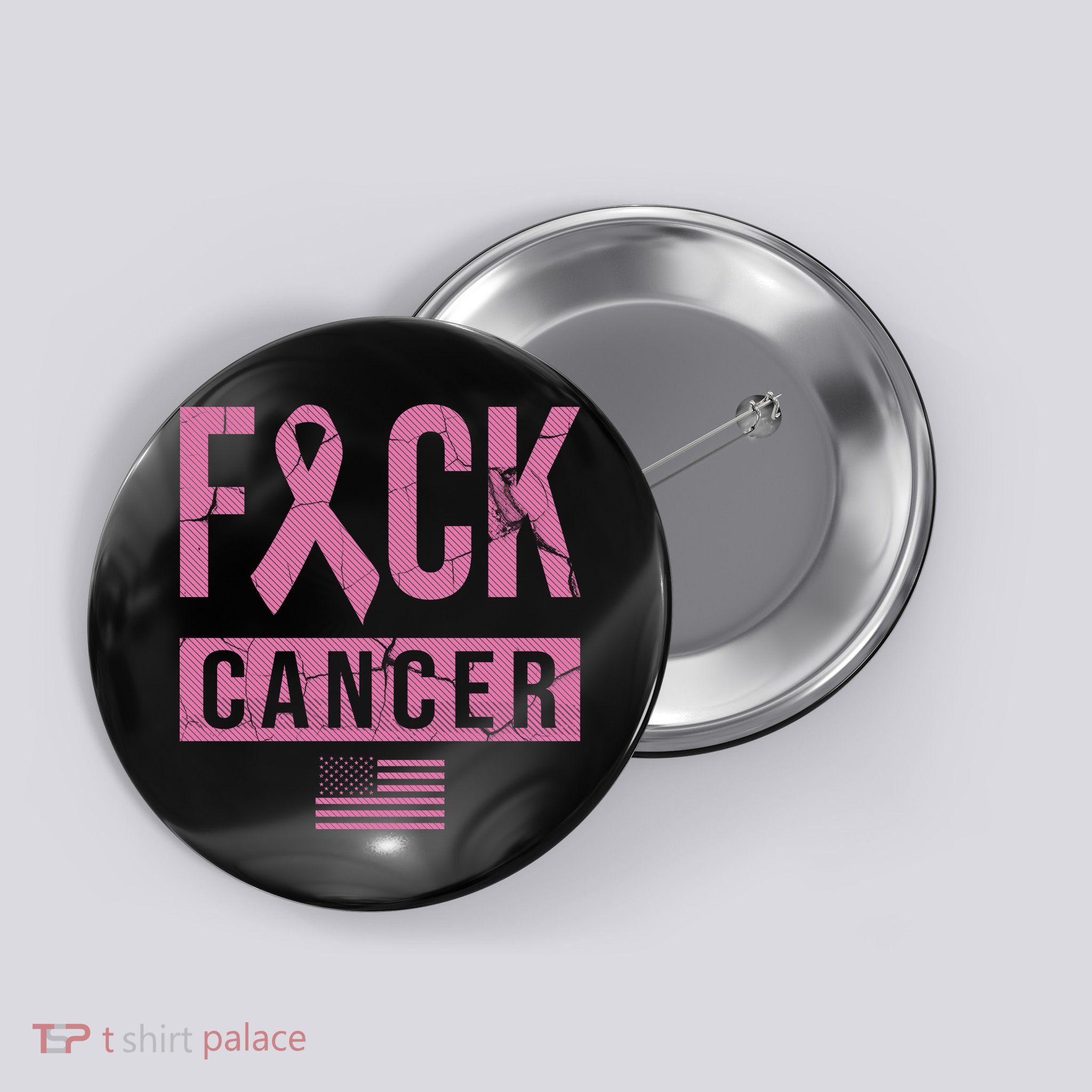 F*ck Cancer Ribbon American Flag Tribute Button