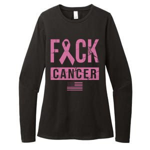 F*ck Cancer Ribbon American Flag Tribute Womens CVC Long Sleeve Shirt