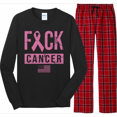 F*ck Cancer Ribbon American Flag Tribute Long Sleeve Pajama Set