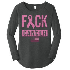 F*ck Cancer Ribbon American Flag Tribute Women's Perfect Tri Tunic Long Sleeve Shirt