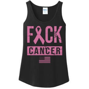 F*ck Cancer Ribbon American Flag Tribute Ladies Essential Tank