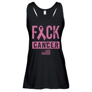 F*ck Cancer Ribbon American Flag Tribute Ladies Essential Flowy Tank